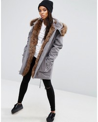 Asos Parka With Colored Faux Fur Liner