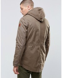Element Roghan Waxed Long Parka Canteen Green With Quilted Lining