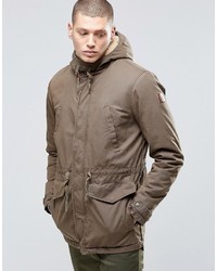 Element Roghan Waxed Long Parka Canteen Green With Quilted Lining