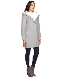 Cole Haan Striccato Wool Hooded Parka W Faux Fur
