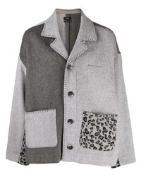 Grey Patchwork Wool Shirt Jacket