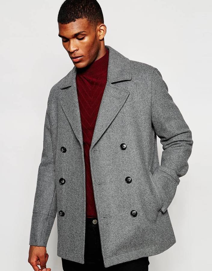 mens grey wool pea coat