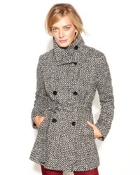 Calvin Klein Double Breasted Belted Boucl Pea Coat