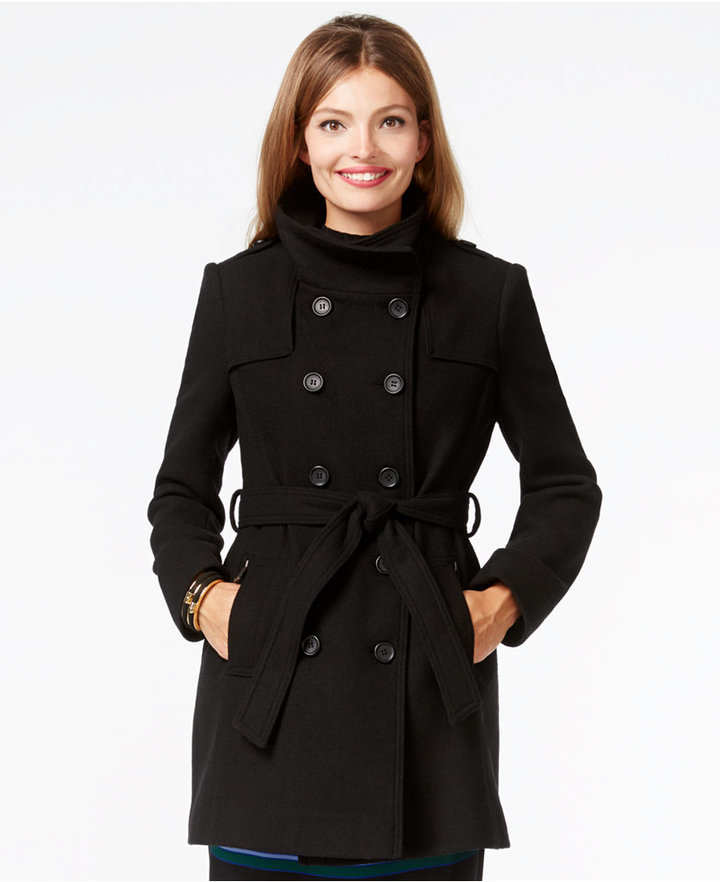DKNY Double Breasted Belted Peacoat, $325 | Macy's | Lookastic