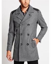 GUESS Double Breasted Wool Blend Peacoat