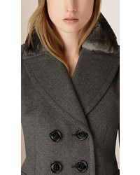 Burberry Fur Collar Wool Cashmere Pea Coat
