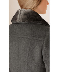Burberry Fur Collar Wool Cashmere Pea Coat