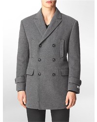 Calvin Klein Leather Piped Wool Peacoat Jacket