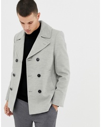 Burton Menswear Pea Coat In Light Grey