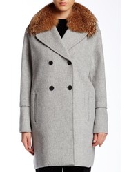 Vince Wool Blend Removable Genuine Coyote Fur Collar Peacoat