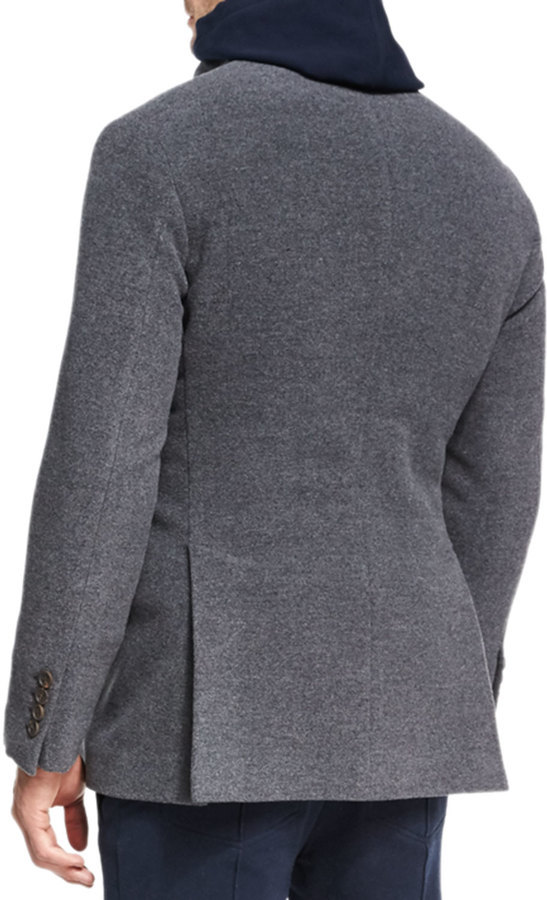 Brunello Cucinelli Wool Cashmere Zip Front Pea Coat Dark Gray, $1,522 ...