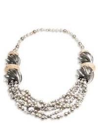 Alexis Bittar Lucite Crystal Encrusted Sculptural Multi Strand Pearl Necklace