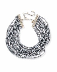 Kenneth Jay Lane Multi Strand Gray Simulated Pearl Choker Necklace
