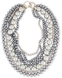 Kenneth Jay Lane Seven Row Simulated Pearl Necklace Gray