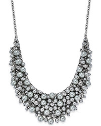 Charter Club Silver Tone Cubic Zirconia Gray Imitation Pearl Shaky Statet Necklace Created For Macys