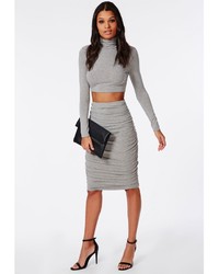 Missguided Ruched Seam Midi Skirt Grey