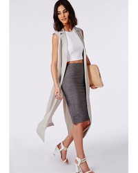 Missguided Teresssa Textured Jersey Midi Skirt Grey