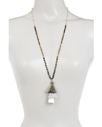 Panacea Long Beaded Necklace With Stacked Tassel Pendant