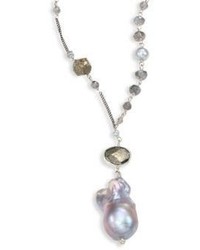 Chan Luu Pearl Pyrite Mystic Lab Sterling Silver Pendant Necklace