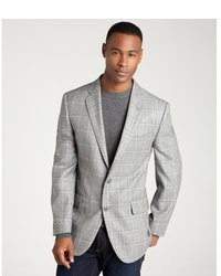 Joseph Abboud Black Houndstooth Plaid Wool 2 Button Sportcoat