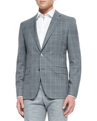 Hugo Boss Boss Windowpane Two Button Suit Jacket Gray