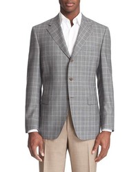 Canali Classic Fit Plaid Wool Sport Coat Size 48r Eu Grey
