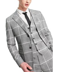 Topman Double Breasted Plaid Suit Jacket In Light Grey At Nordstrom