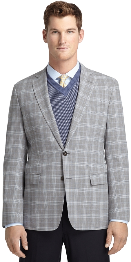 Brooks Brothers Fitzgerald Fit Grey Plaid With Blue Deco Sport Coat ...