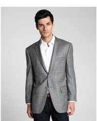 Joseph Abboud Grey Houndstooth Plaid Wool Silk Two Button Jacket