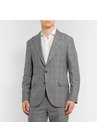Brunello Cucinelli Grey Prince Of Wales Checked Wool Linen And Silk Blend Suit Jacket