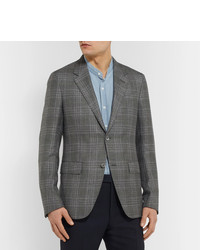 Ermenegildo Zegna Grey Slim Fit Unstructured Checked Cashmere Silk And Hemp Blend Blazer