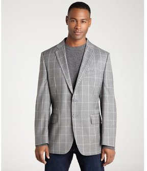 Joseph Abboud Grey Windowpane Plaid Wool Two Button Sportcoat, $385 ...