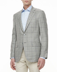 Isaia Plaid Two Button Jacket Gray