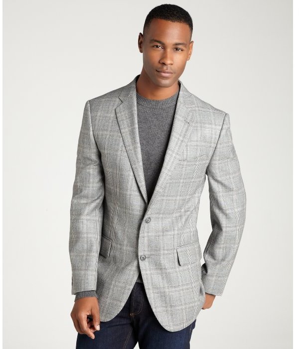 Joseph Abboud Black Houndstooth Plaid Wool 2 Button Sportcoat | Where