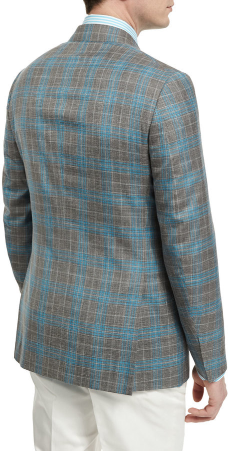 Isaia Plaid Windowpane Two Button Jacket Grayaqua, $3,895 | Neiman ...