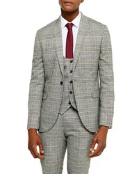 Topman Slim Fit Plaid Peaked Lapel Suit Coat