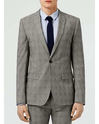 Topman Grey Check Ultra Skinny Fit Suit Jacket