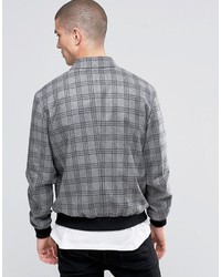 Asos Bomber Jacket With Collar In Gray Check Wool Mix