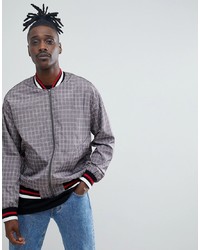 ASOS DESIGN Checked Bomber With Tipped Rib In Stone