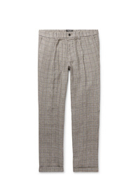 Todd Snyder Grey Slim Fit Checked Linen Trousers