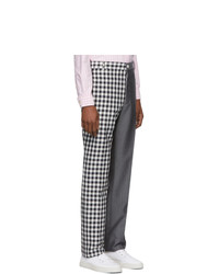 Thom Browne Navy And Grey Gingham Funmix Chino Trousers