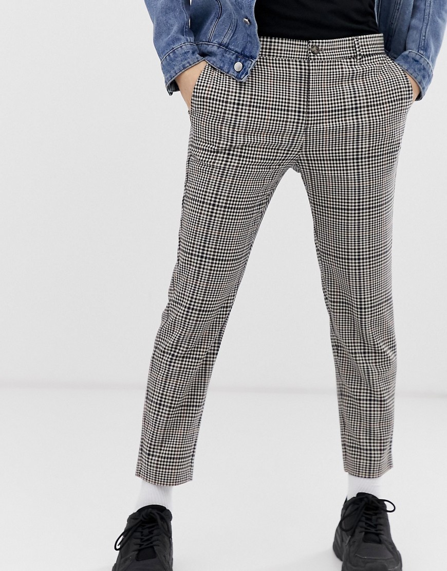 grey and black checkered trousers