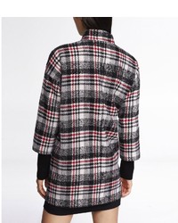 Express Plaid Ribbed Knit Sleeve Cocoon Coat