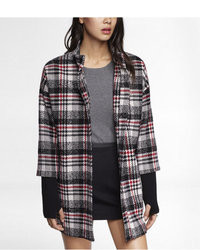 Express Plaid Ribbed Knit Sleeve Cocoon Coat
