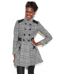 Guess Double Breasted Plaid A Line Coat