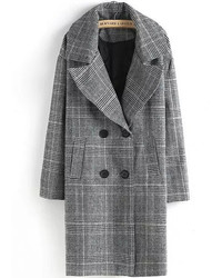 Lapel Plaid Double Breasted Grey Coat
