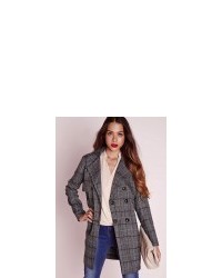 Missguided Checked Trench Jacket Grey