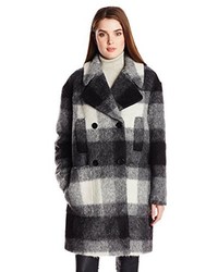 7 For All Mankind Mohair Double Breasted Plaid Cocoon Coat