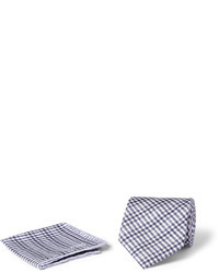 Brioni Gingham Check Silk Tie And Pocket Square Set
