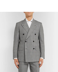 Kingsman Grey Slim Fit Unstructured Double Breasted Houndstooth Summer Weight Wool Suit Jacket